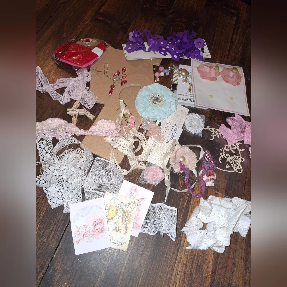 Craft Supplies Wooden Art Mixed Media Fowers Ribbon Chipboard Jewelry Lace Box